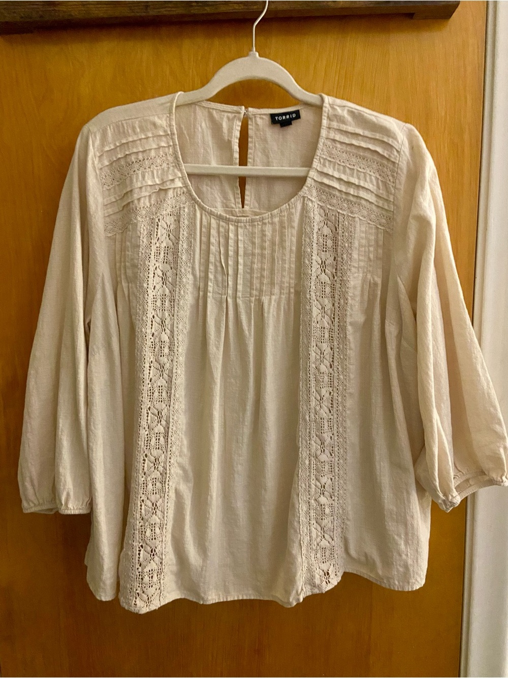 TORRID SIZE 0 (Size 12 Large) Lace-Trim Peasant Blouse in Cream 100% Cotton SOFT